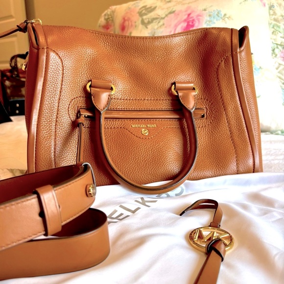 Michael Kors Carine Satchel Bag Camel Brown Leather with Strap and Dust Bag EUC - Picture 4 of 16